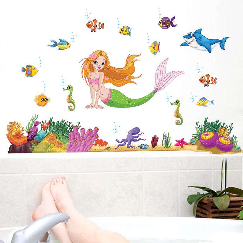 Mermaid Wall Sticker DIY Creative Children Cartoon Princess Room Decoration Wall Sticker