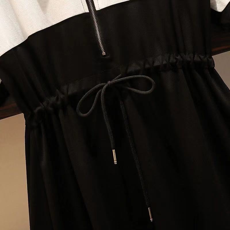 Female Simple and Elegant Pompous Dress Large Slim Medium Length Zipper Polo Neck Stitched Dress