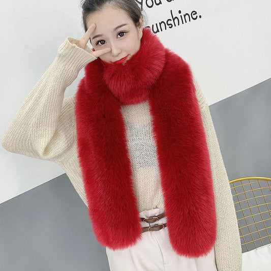 Women's Artificial Fox Fur Collar Scarf Solid Color Lengthened Shawl Collar Warm Scarf Winter Fluffy Scarf Shawl Scarf