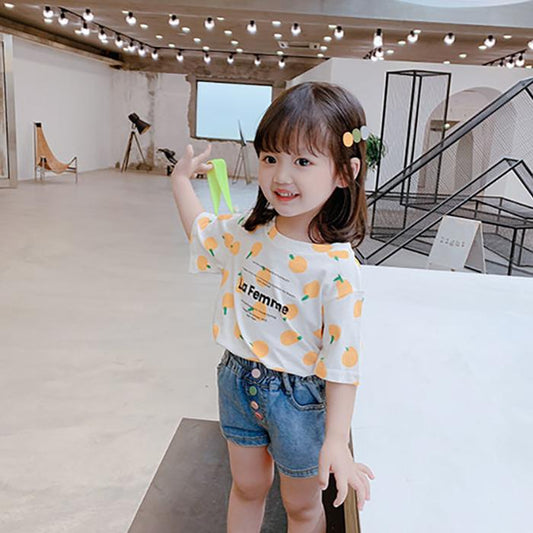 2PCS Children Clothing Set Spring Summer Girls Suits Printing Short Sleeve Tops + Pants Clothing Set