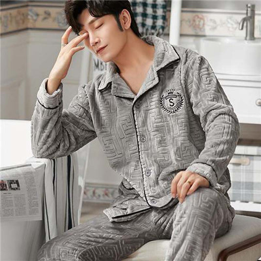 Coral Velvet Pajamas Men's Winter Thickening and Velvet Warm Home Service Suit