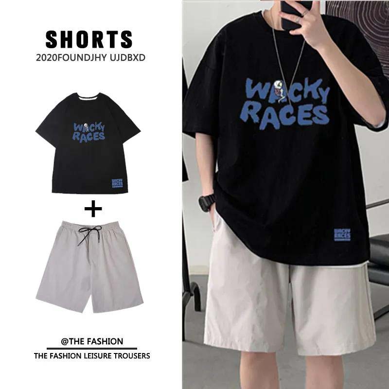 Summer Suit Men's Cotton Casual Sports Short-sleeved T-shirt Sports Shorts Two-piece Suit