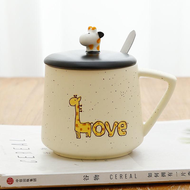 Ceramic Cup Female Cute Mug with Lid Spoon Girl Creative Cartoon Water Cup Home Milk Breakfast Coffee Cup