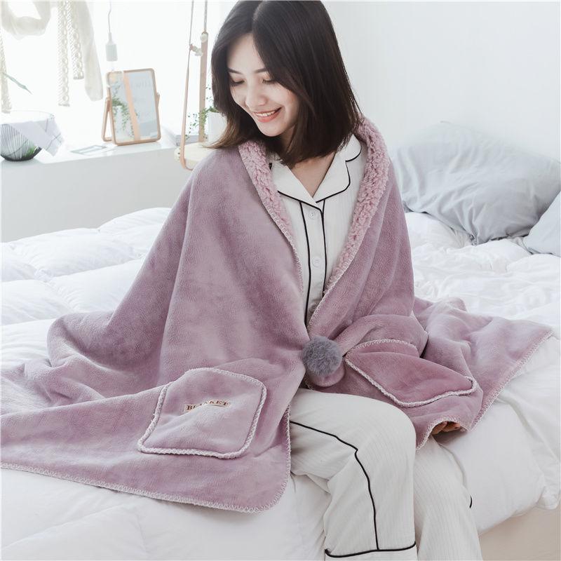 Autumn and Winter Multifunctional Office Soft Coral Fleece Flannel Small Wool Blanket Cover Blanket Bed Sheet Shawl Lazy Thick Blanket