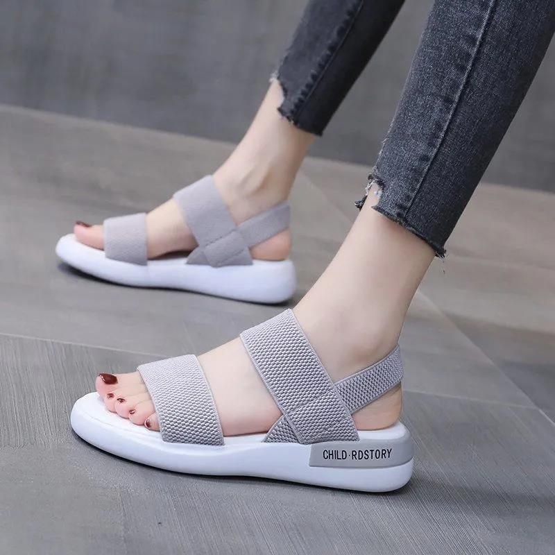 Women's Sports Sandals Summer Students Flat-bottomed Non-slip Outer Wear Fairy Style All-match Roman Shoes