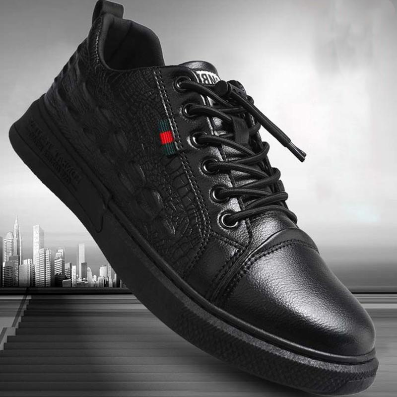 Summer Black Men's Leather Shoes Crocodile Pattern Leather Casual Men's Sneakers Men's Waterproof Work Shoes