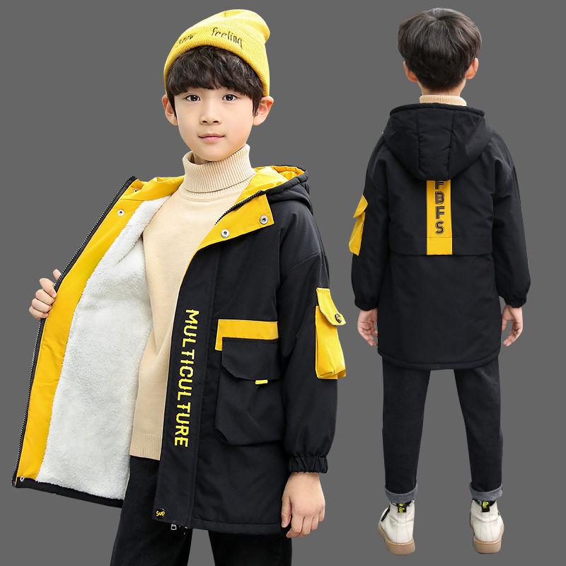 Children's Clothing Children's Fleece Coat Winter Letter Print Warm Jacket Boys Cotton Hooded Jacket