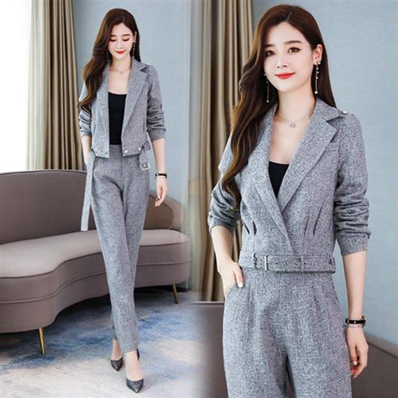 Thin Suit Spring and Autumn Women's Temperament Two-piece Casual Suit Short Jacket Straight-leg Pants Work Wear Slim Slimming Ladies Suit