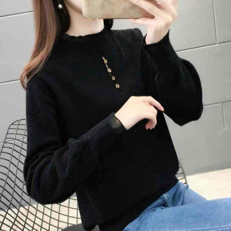 Autumn and Winter Loose Slim Sweater Half High Neck Knitted Long-sleeved Bottoming Shirt Fashion Simple Female Top