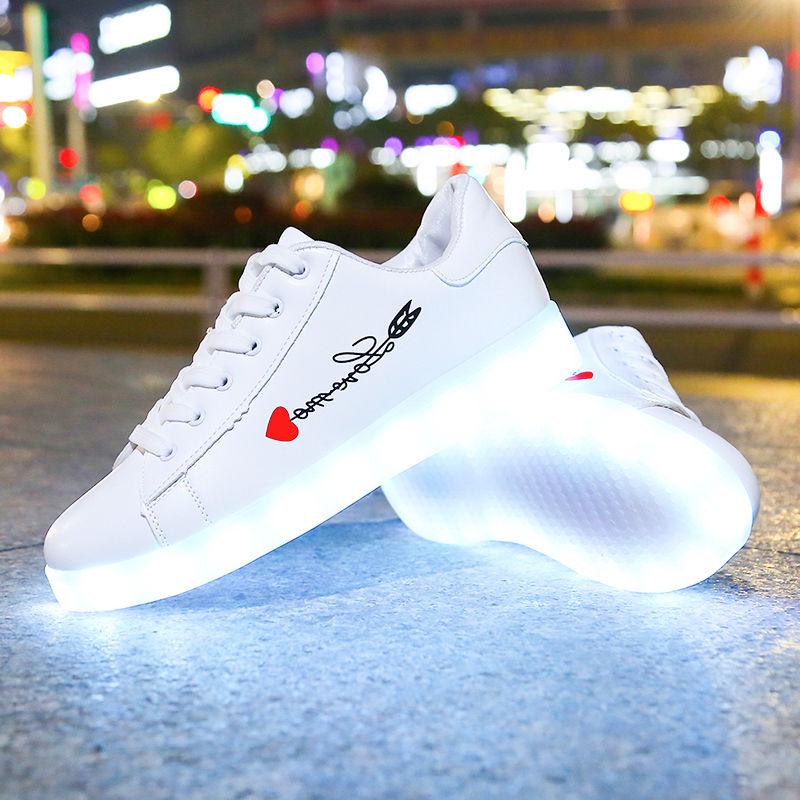 Men and Women Sports Shoes Waterproof Rechargeable Colorful Luminous Shoes Casual Sports Shoes Couples Small White Shoes Fluorescent Luminous Shoes