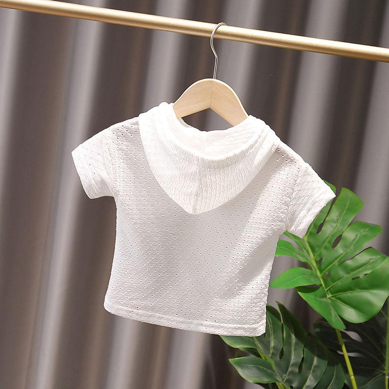 Summer Kids Cute Solid T Shirts Short Sleeve Tops Korean Style  Loose Hollow Out T Shirts for Children Girls and Boys