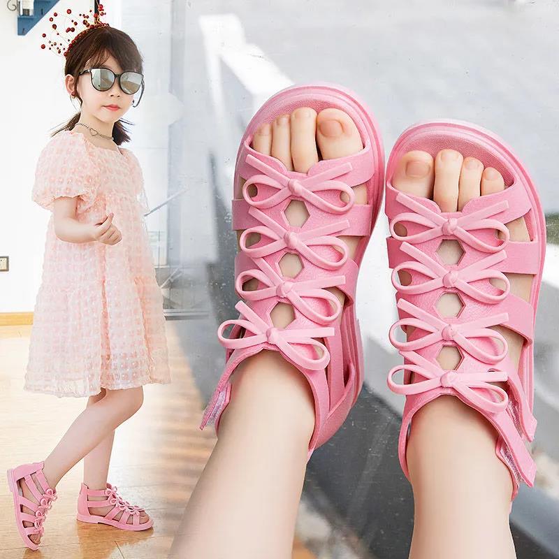 Girls Sandals 2021 Summer Children Gladiator Roman Sandals  Classic Kids Beach Shoes Zipper Soft Leather Comfortable 26-34