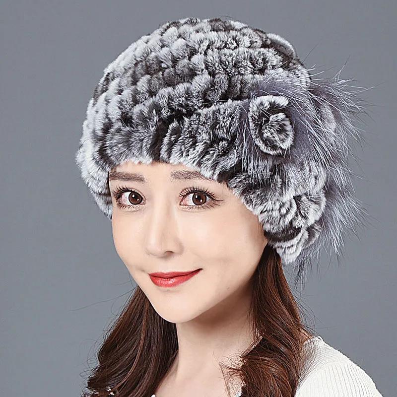 Winter Women's Fur Hat Fashion Imitation Rex Rabbit Fur Hat Warm Knitted Woolen Hat