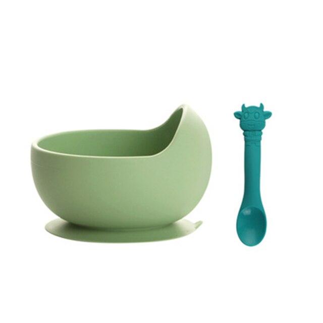 Baby Show Children Tableware Food Grade Silicone Suction Cup Bowl and Cartoon Spoon Sets Solid Feeding Tableware Baby Goods