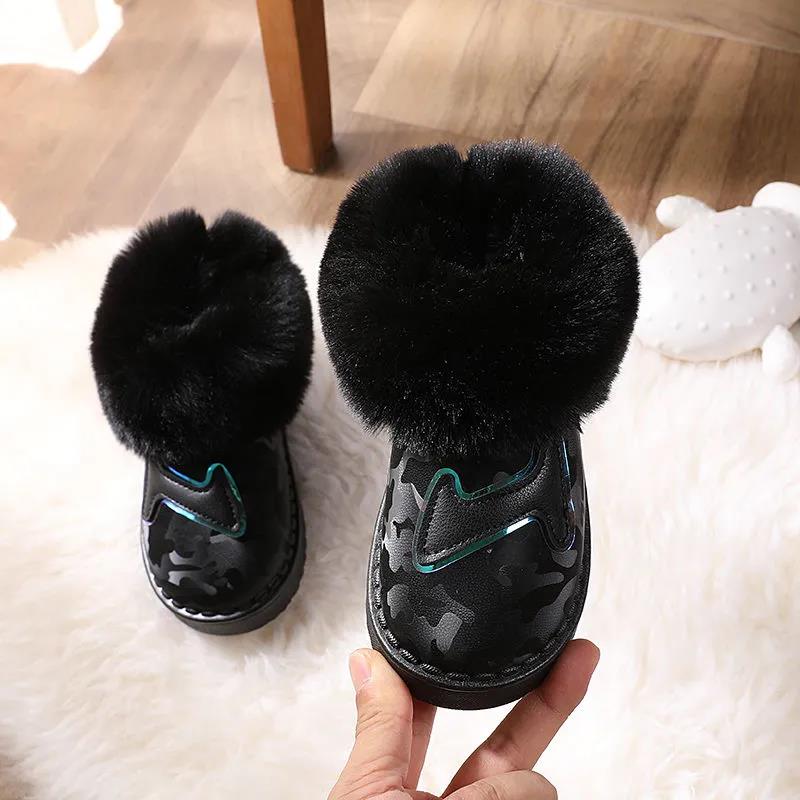 Children Winter Non Slip Large Size Snow Boots Thick Velvet Waterproof Leather Boots for Boys Girls