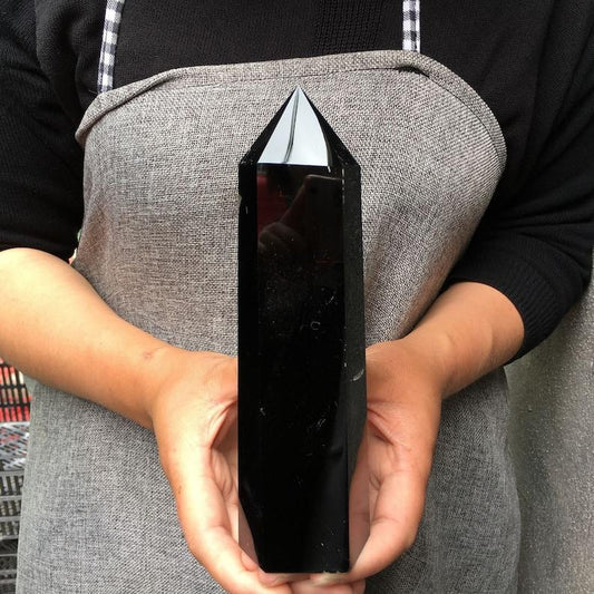 Natural Obsidian Tower, Obsidian Obelisk, Crystal Mineral Wand Point, Healing, Energy Column