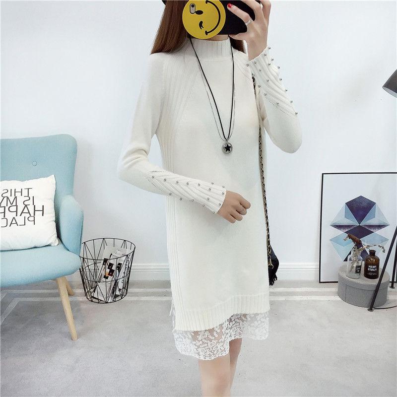 Autumn and Winter Pullover Loose Sweater Large Size Knitted Lace Jacket Fashion Simple Women's Dress