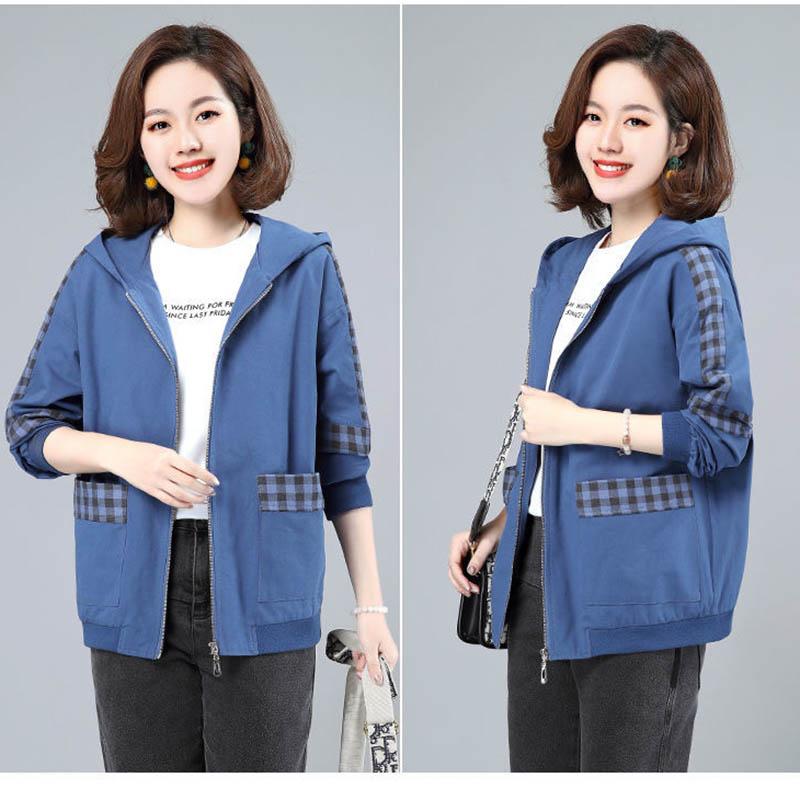 Spring and Autumn Loose Middle-aged and Elderly Western Mother's Hooded Large Size Short Jacket Women