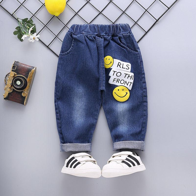 Children's Pants Summer Thin Stretch Jeans Korean Style Printing Smiling Face Leggings Boys' and Girls' Jeans