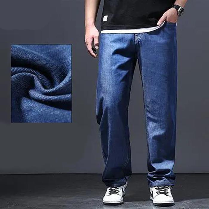 Summer Ice Silk Slim Jeans Men's Loose Straight Plus Fat Size Ultra-thin Wide-leg Pants