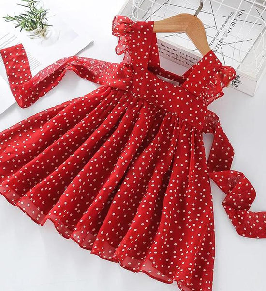 Girls Dress Summer Children Chiffon Polka Dot Princess Dress Baby Girl Western Style Dress Little Girl