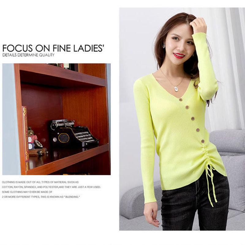 Autumn and Winter V-neck Loose Sweater Long Sleeve Casual Simple Tops Sexy Slim Women Bottoming Shirt