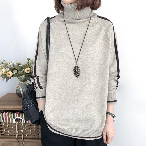 Turtleneck Sweater Women Loose Mid-length Pullover Large Size Color-blocking Sweater Autumn and Winter Long-sleeved Sweater