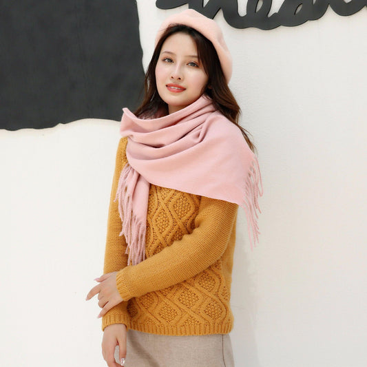 Women Solid Color Triangle Scarf Imitation Cashmere Soft Thick Warm Scarf Shawl