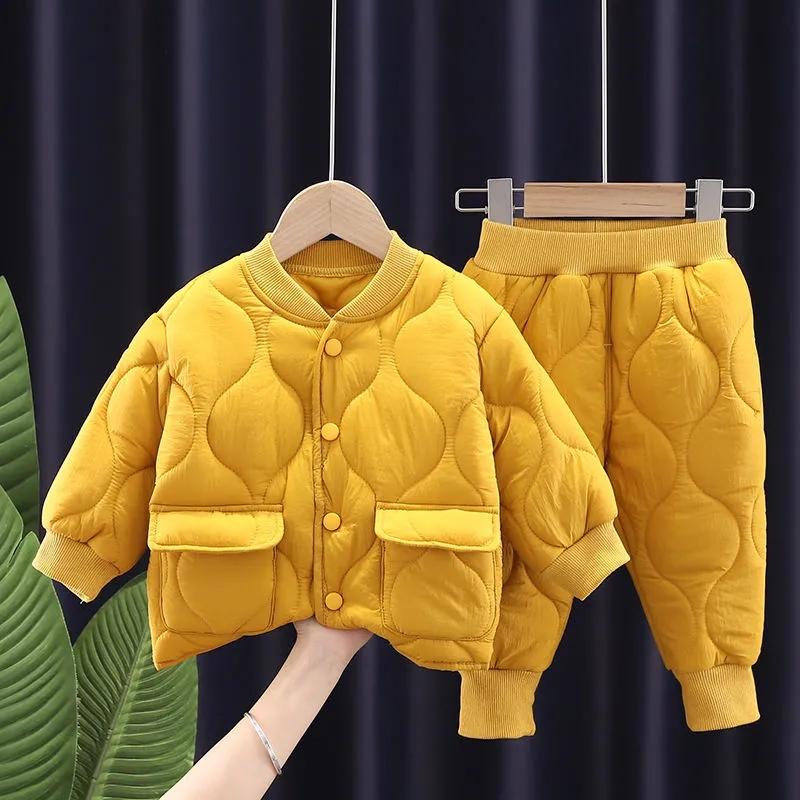 Boys and Girls Sets Thickened Padded Jackets Long-sleeved Loose Korean Version of The Solid Color Two-piece Autumn and Winter Suit