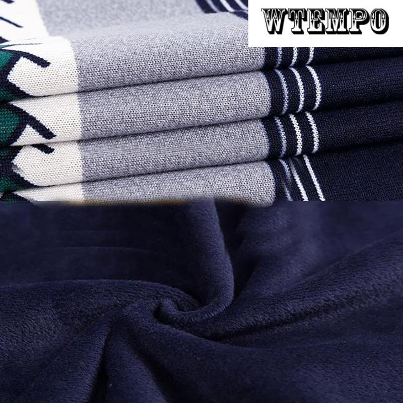 WTEMPO Winter Pullover Cashmere Padded Warm Shirt Soft and Comfortable Pullover Striped Shirt for Men