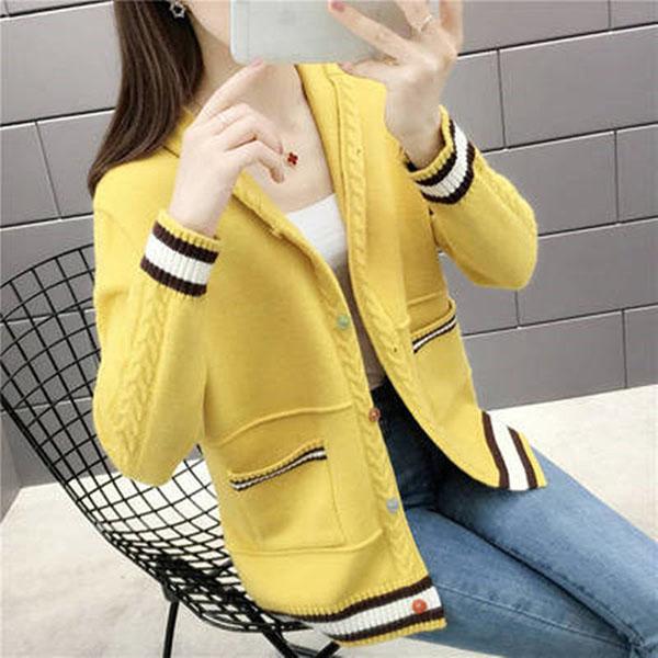 Spring and Autumn Knitted Cardigan Sweater Loose Hooded Large Size Top Short Color-blocking Women's Jacket