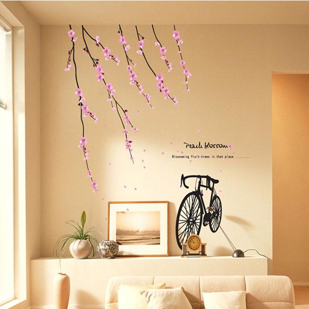 romantic bedroom room decorated hanging flower bicycle removable TV background wall sticker