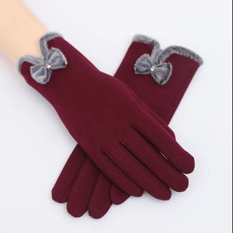 Winter Touch Screen Cotton Gloves Korean Fashion Bow Gloves Windproof and Warm Finger Gloves for Women