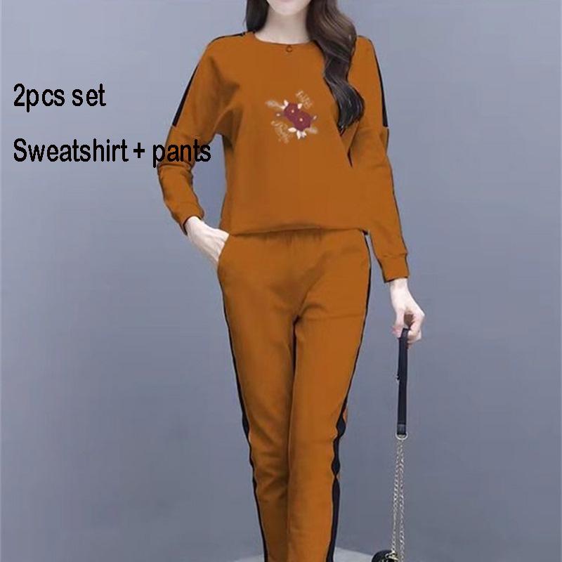 Long Sleeve Casual Sweatshirt Suit Large Size Spring And Autumn Women's 2pcs Set Wild