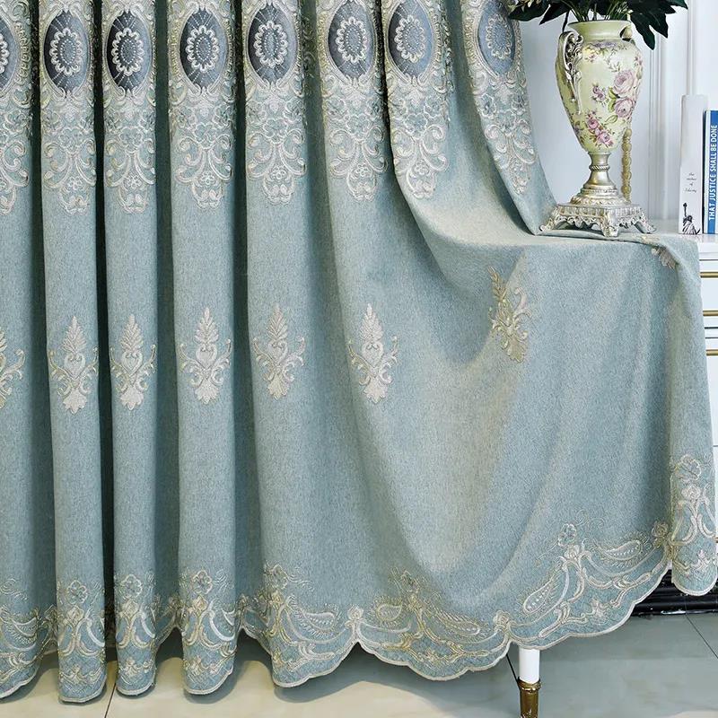 High-end European-style Embroidered Curtains Finished Living Room and Bedroom Shading, Windproof and Sunscreen Curtains (170×270cm)