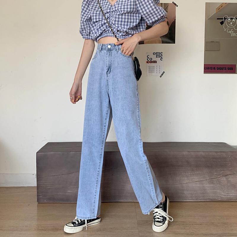 Woman Jeans High Waist Clothes Wide Leg Denim Clothing Blue Streetwear Vintage Quality Straight Pants