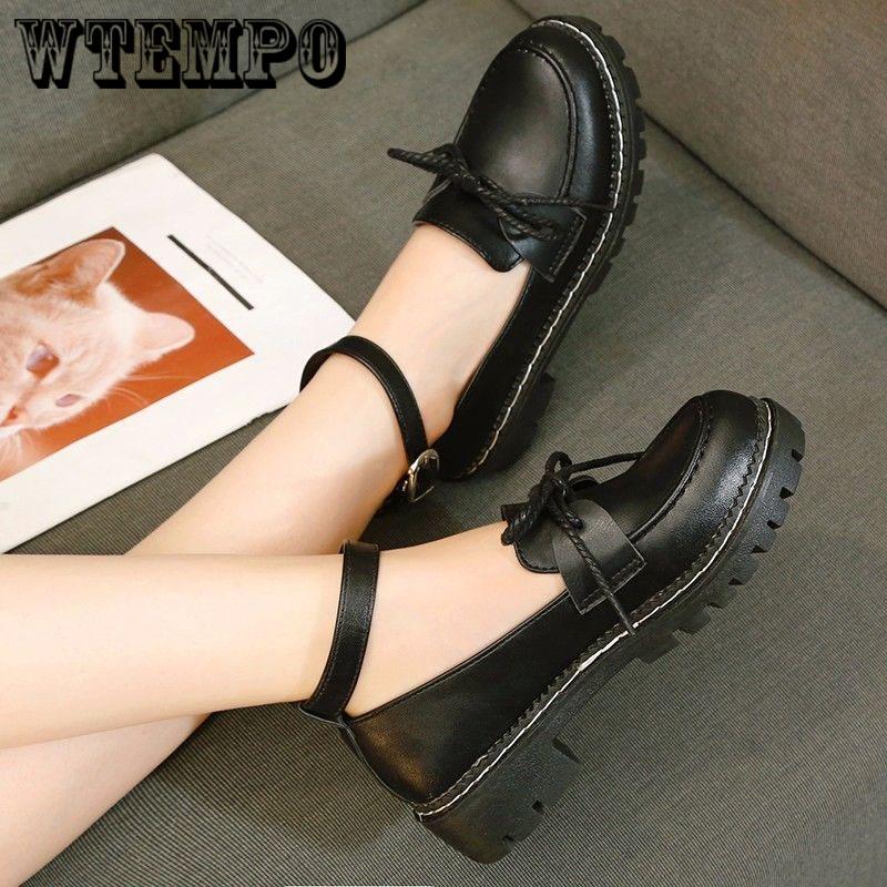 Sweet Lolita Princess Shoes Cute Bow Round Head Black Waterproof Platform College Women Shoes