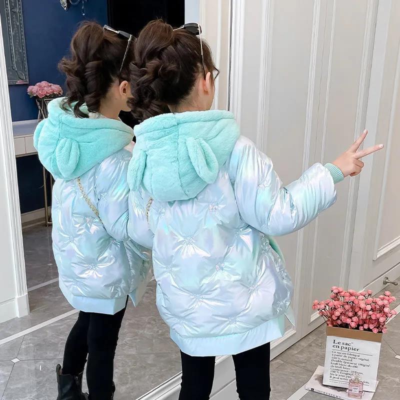 Girls Korean Style Down Padded Jacket Winter Mid-length Warm Jacket Plus Velvet Thickened Disposable Cotton-padded Clothes