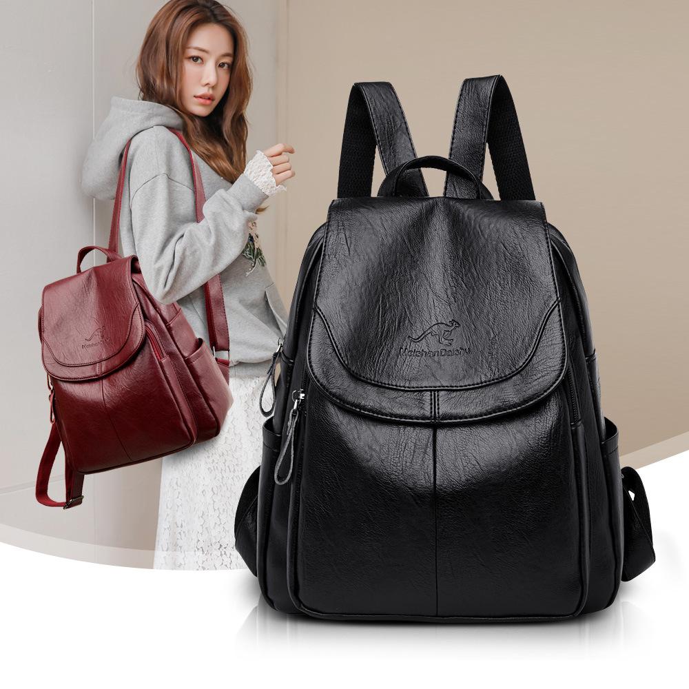 Ladies Backpacks Soft Leather Fashion Backpacks Female Travel Bags Backpacks Large-capacity School Bags