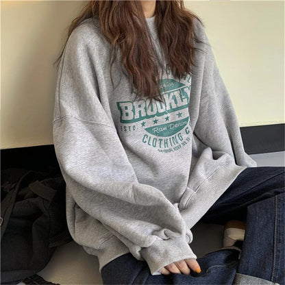 Autumn Fashion Letter Round Neck Loose Women's Casual Sweater