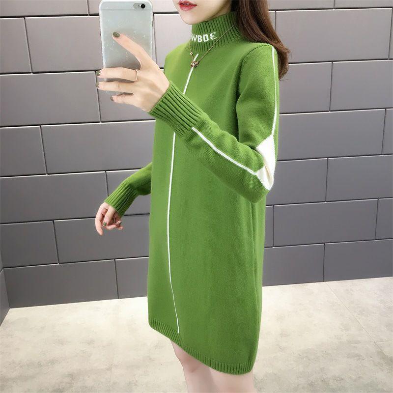 Autumn and Winter Half-high Neck Mid-length Sweater Dress Loose Casual Dress Fashion Knitted Women's Base Dress