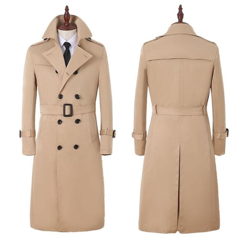 Long Over The Knee Cashmere Windbreaker V-neck Solid Color Robe Casual Slim Coat Gentleman Button Jacket Spring