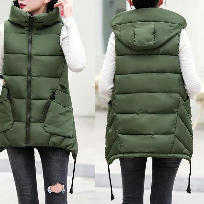 Autumn and Winter Women Down Cotton Vest Thick Hooded Sleeveless Cotton Coats Plus Size Lady Warm Clothing