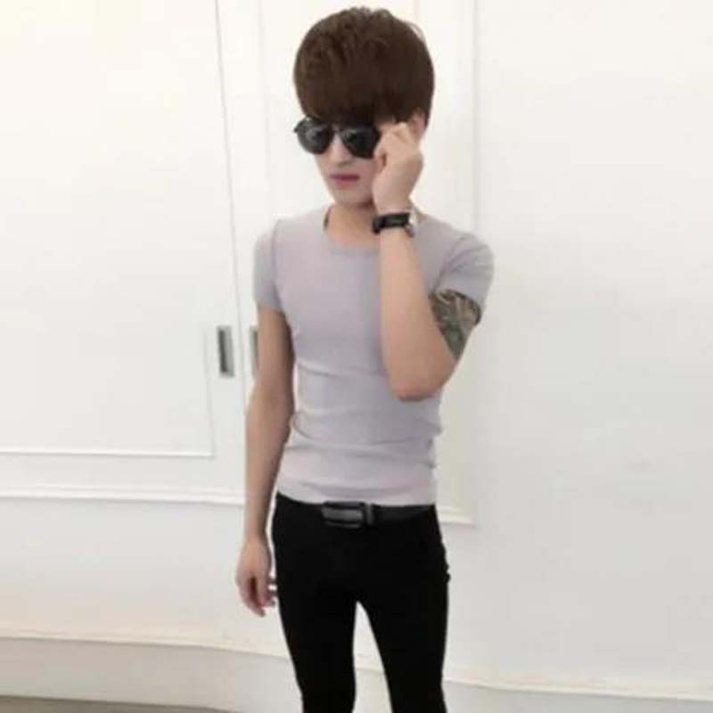 Summer Solid Color Men's T-shirt Short-sleeved Stretch Slim-fit Half-sleeved Bottoming Shirt