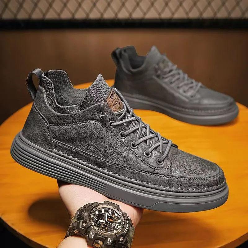 Men's spring leather shoes all-match work non-slip wear-resistant breathable British  shoes sports casual sneakers safty shoes