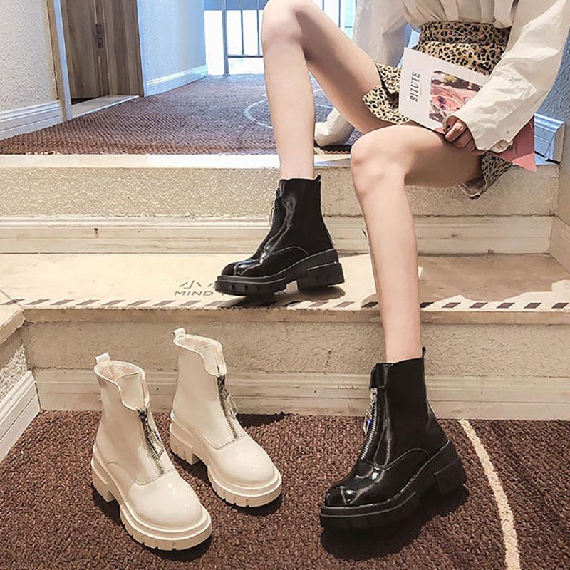 Front Zipper Martin Boots Female British Style Thin Spring and Autumn Net Red Wild Thin Boots Thick-soled Short Boots