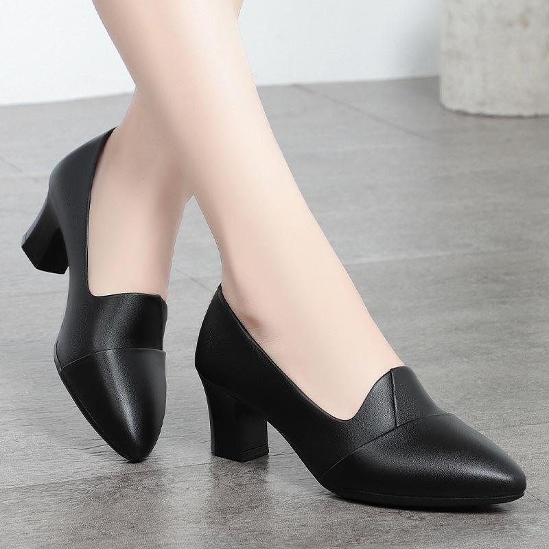 Soft Shoes Spring and Autumn High Heels Single Shoes Women's Work Shoes Red Bottom Shoes Black Leather Shoes