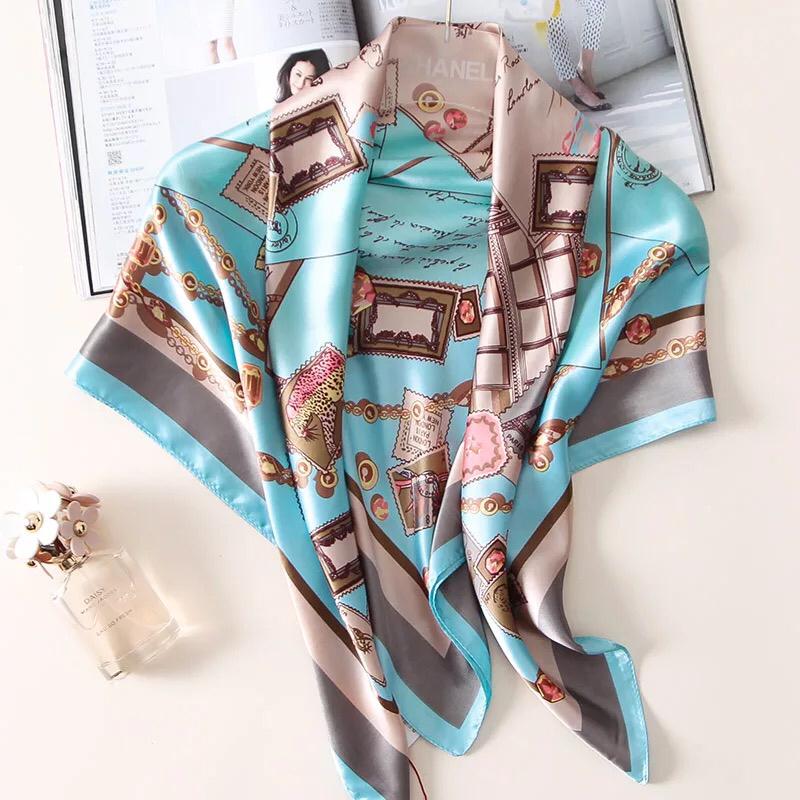 Fashion Shawl Scarf for Women Print Silk Satin Scarfs Female 90cm*90cm Square Shawls Scarves Ladies