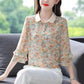 Floral Chiffon Shirt Women's Spring and Summer Western Style Polo Shirt All-match Blouse Three-quarter Sleeve Top