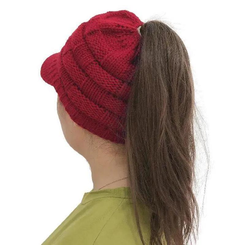 Women's Knitted Ponytail Hat Woolen Warm Cap Sports Outdoor Style Warm Baseball Cap All-match Outdoor Riding Hat Empty Peaked Knitting Cap with Brim